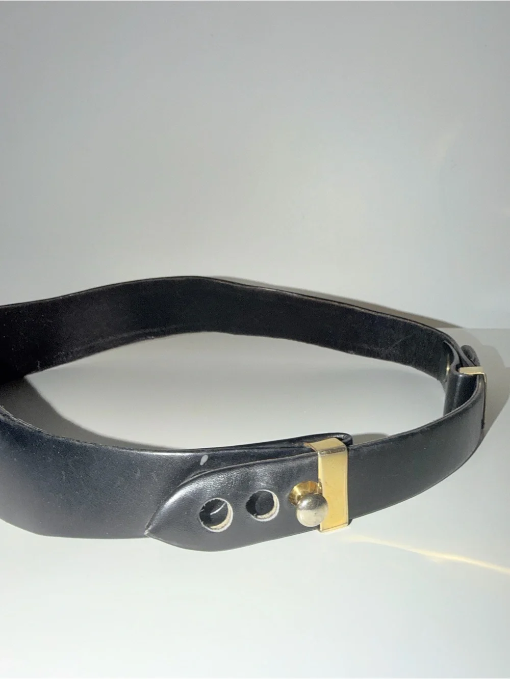 Vintage Black Leather Wait Belt with Gold Accents